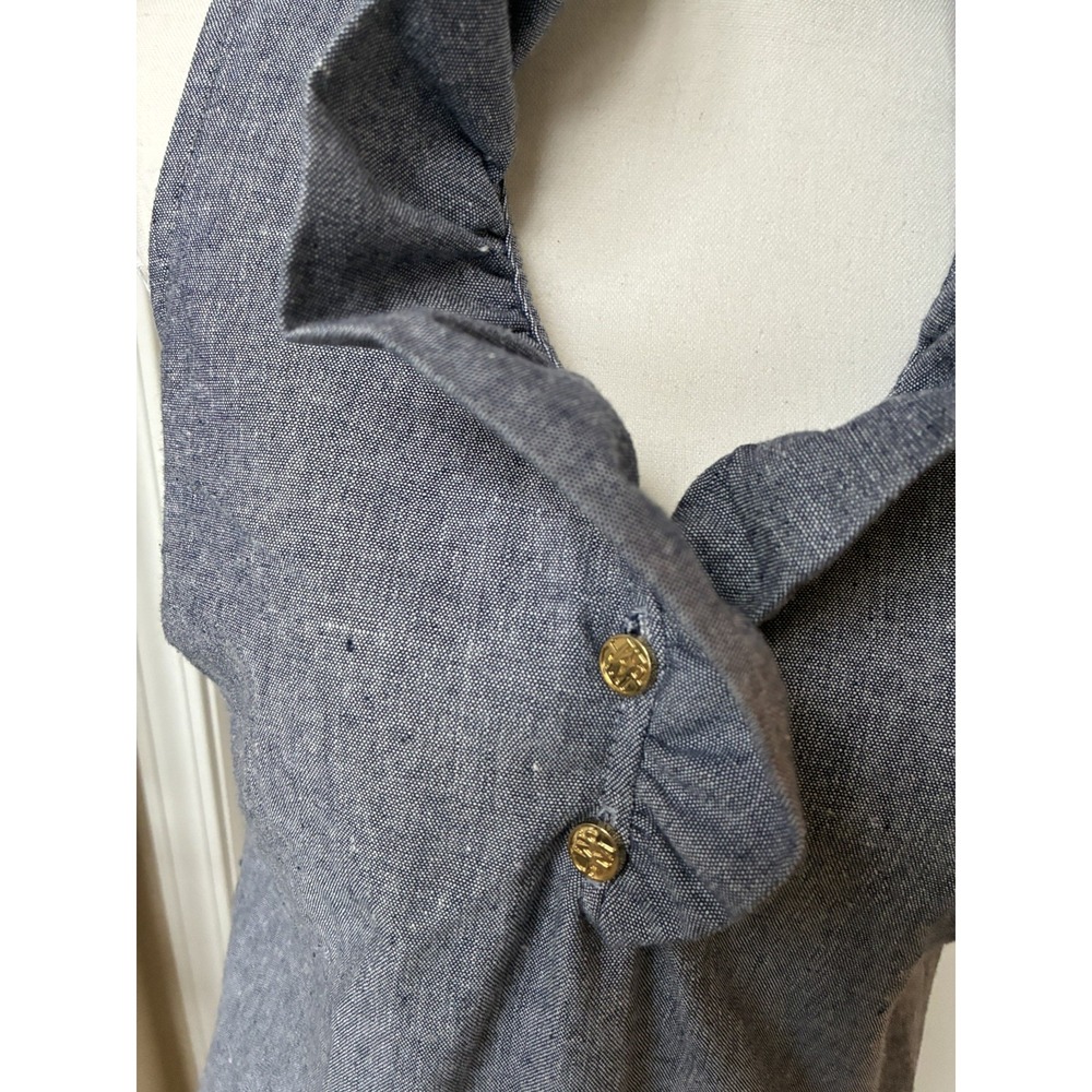 Mud Pie ladies Sleeveless Ruffle Collar Chambray Blouse XS , denim in color - Picture 8 of 16